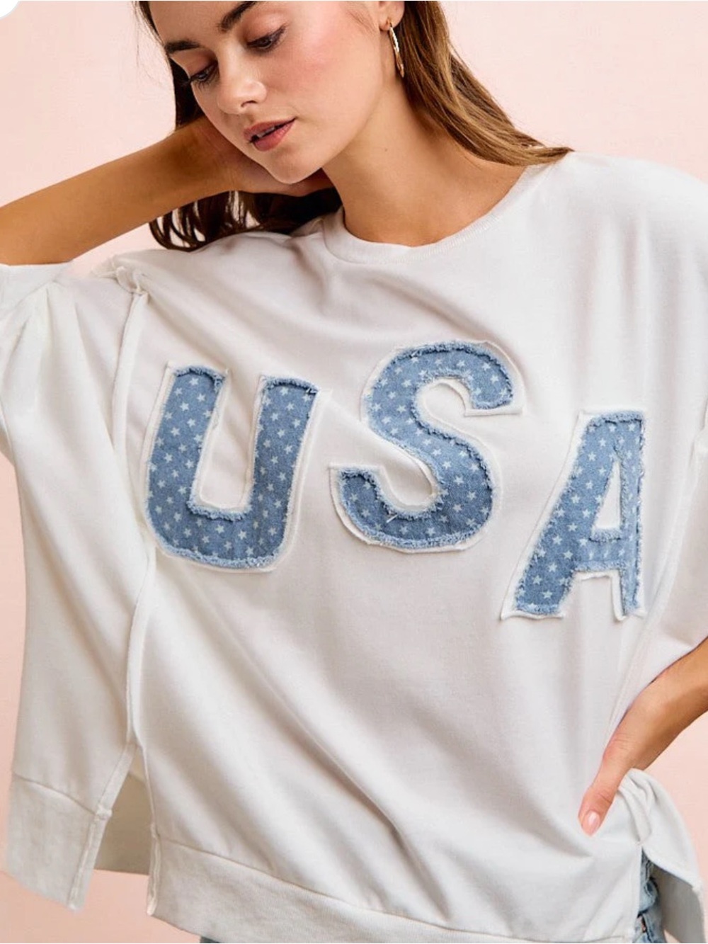 BIBI letter patchwork French terry top USA